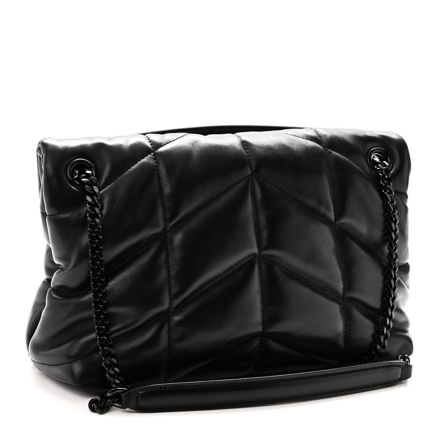 Saint Laurent Lambskin Quilted Monogram Monochrome Small Loulou Puffer Chain Satchel Black 3 of 10