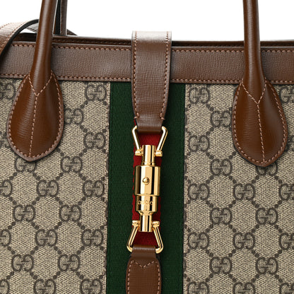 Gucci GG Supreme Monogram Azalea Calfskin Web Medium Jackie 1961 Tote Beige Ebony Brown Sugar 8 of 10