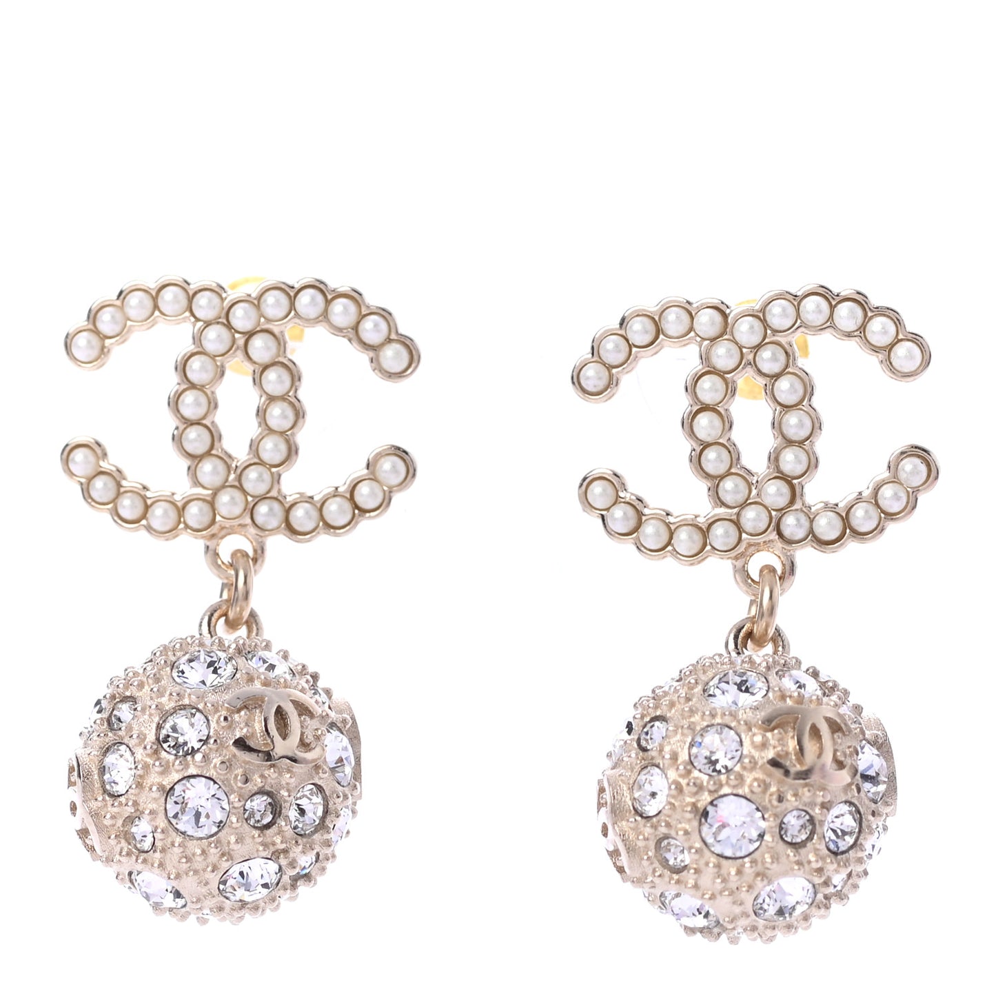 Crystal Pearl CC Drop Earrings Gold Pearly White