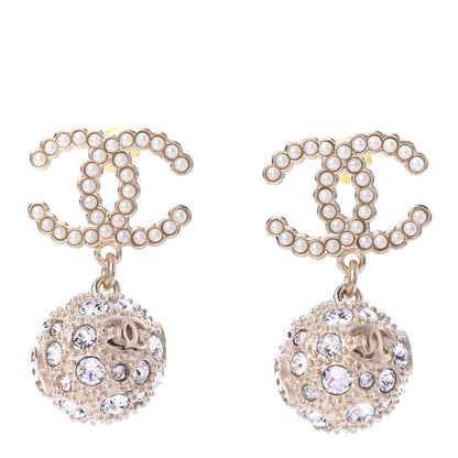 Chanel Crystal Pearl CC Drop Earrings Gold Pearly White 1 of 4