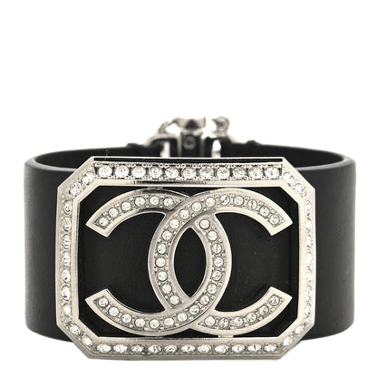 Chanel Calfskin Crystal CC Cuff Bracelet S Black 1 of 5