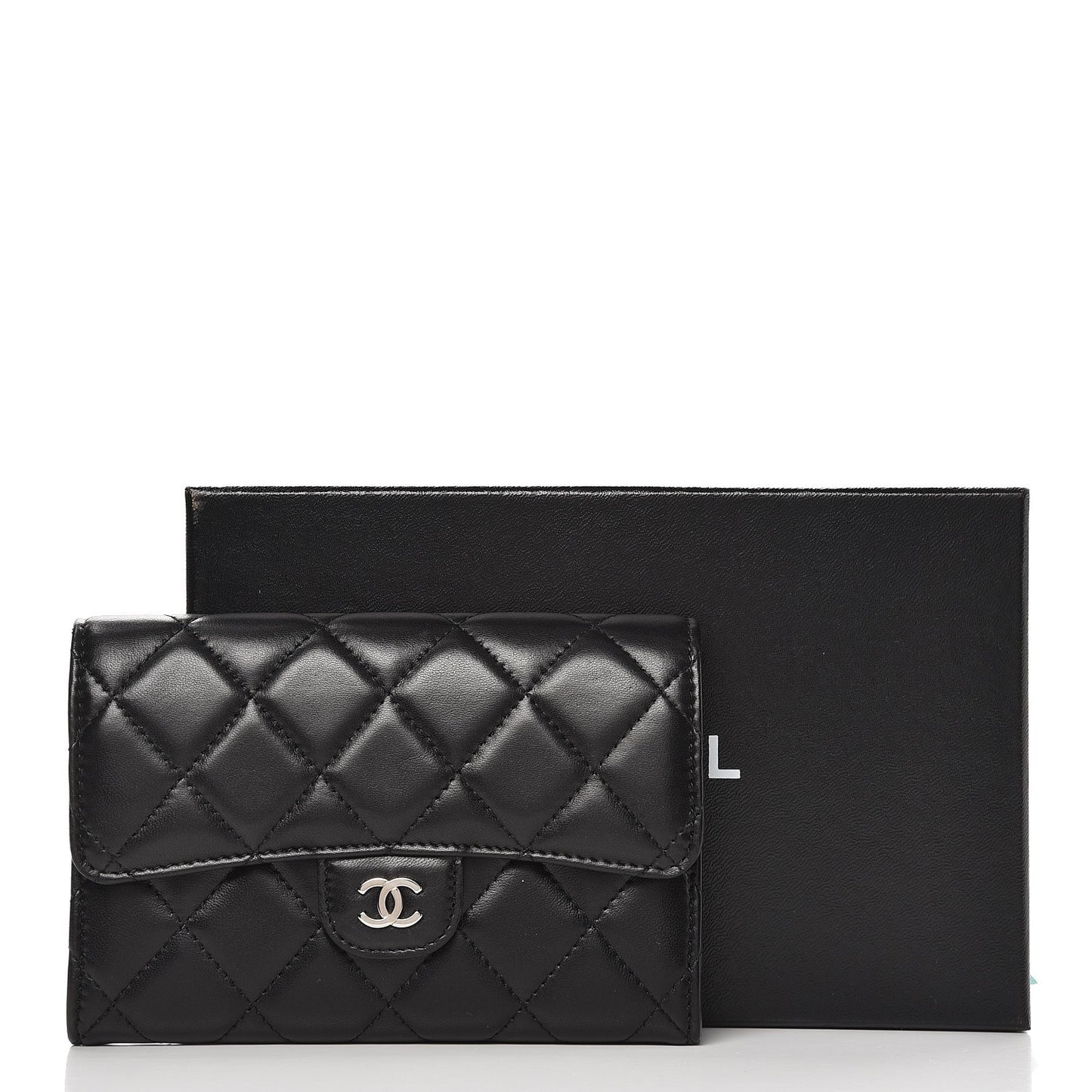 Lambskin Quilted Small Flap Wallet Black
