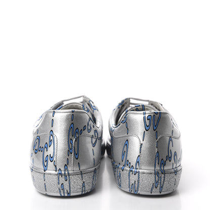 Gucci Miro Rubber Wax GucciGhost Print Mens New Ace Sneakers 7 Silver 5 of 10