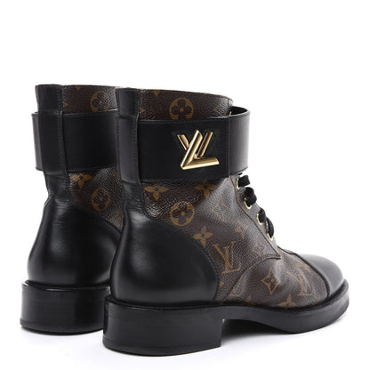 Louis Vuitton Calfskin Monogram Wonderland Flat Ranger Boots 39 Black 4 of 10