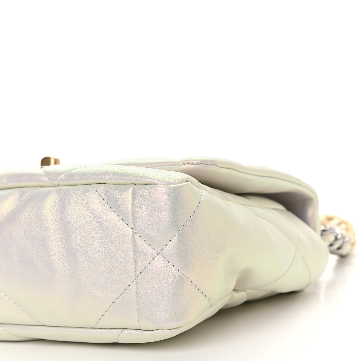 Iridescent Calfskin Quilted Medium Chanel 19 Flap White