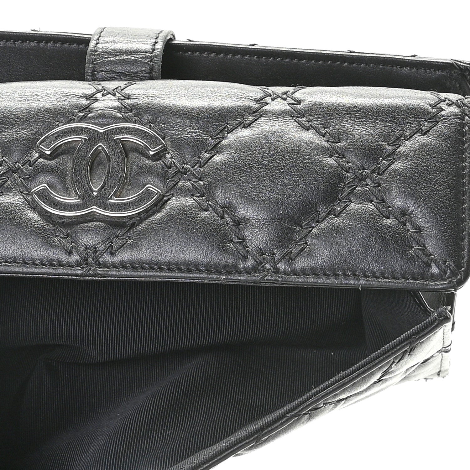 Chanel Calfskin Double Stitch Hamptons Flap Wallet Black 8 of 9