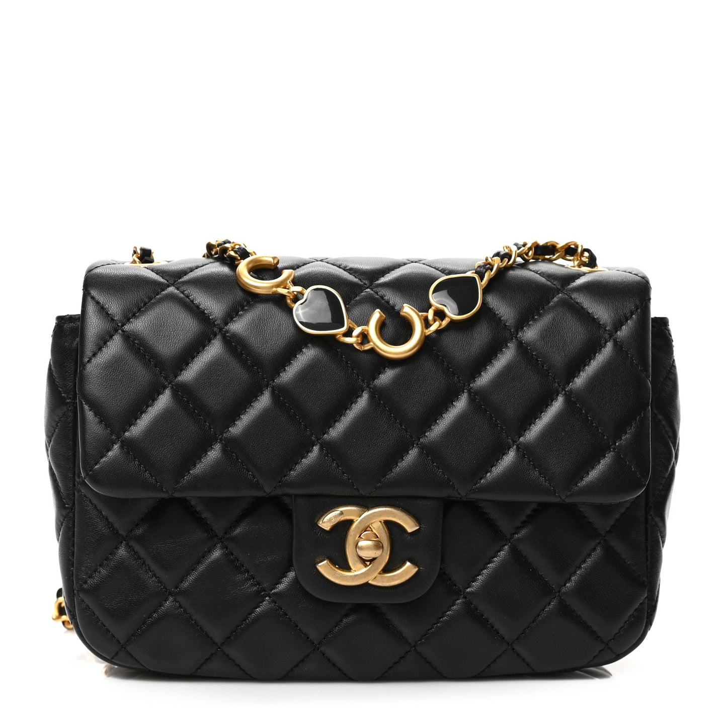 Lambskin Enamel Quilted Small Coco Hearts Flap Black