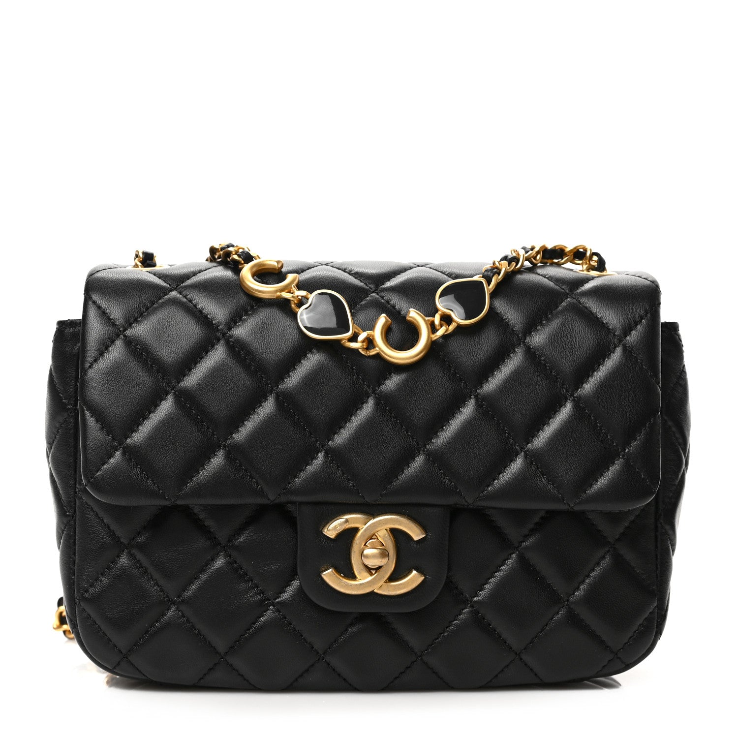 Chanel Lambskin Enamel Quilted Small Coco Hearts Flap Black 1 of 9