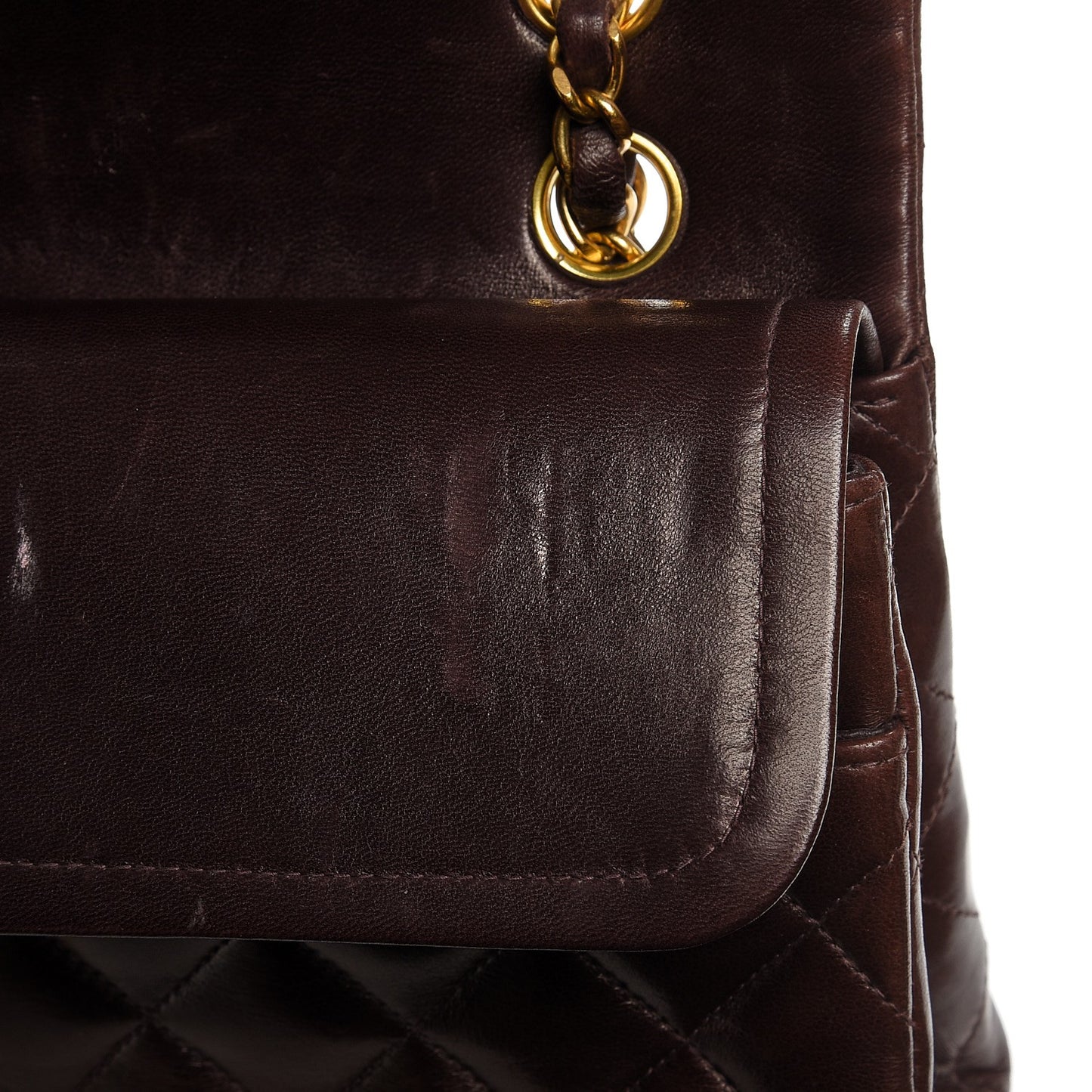 Lambskin Quilted Medium Double Flap Brown