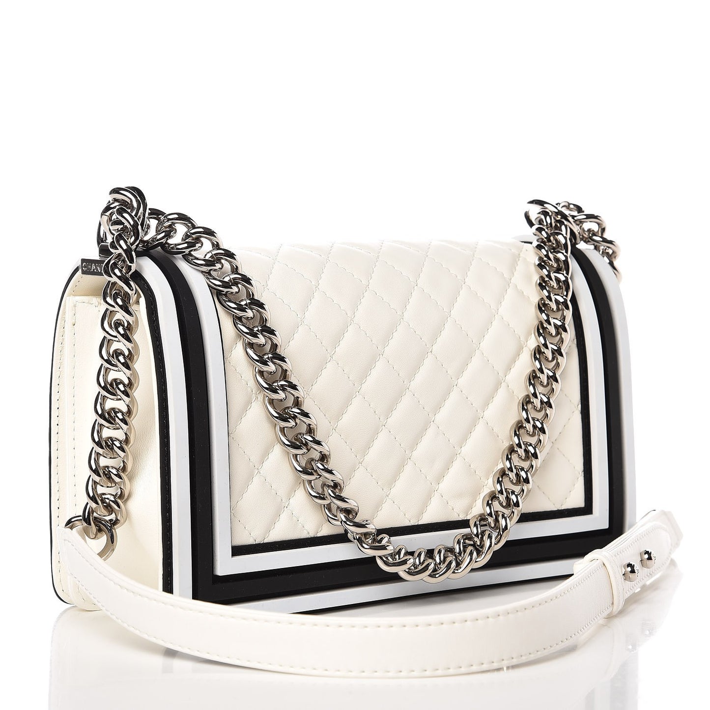 Calfskin Medium Boy Flap White Black