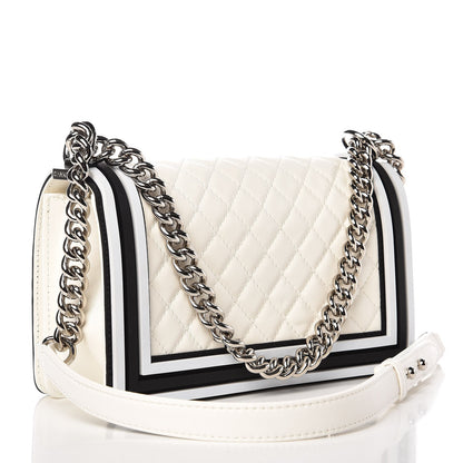 Chanel Calfskin Medium Boy Flap White Black 3 of 9