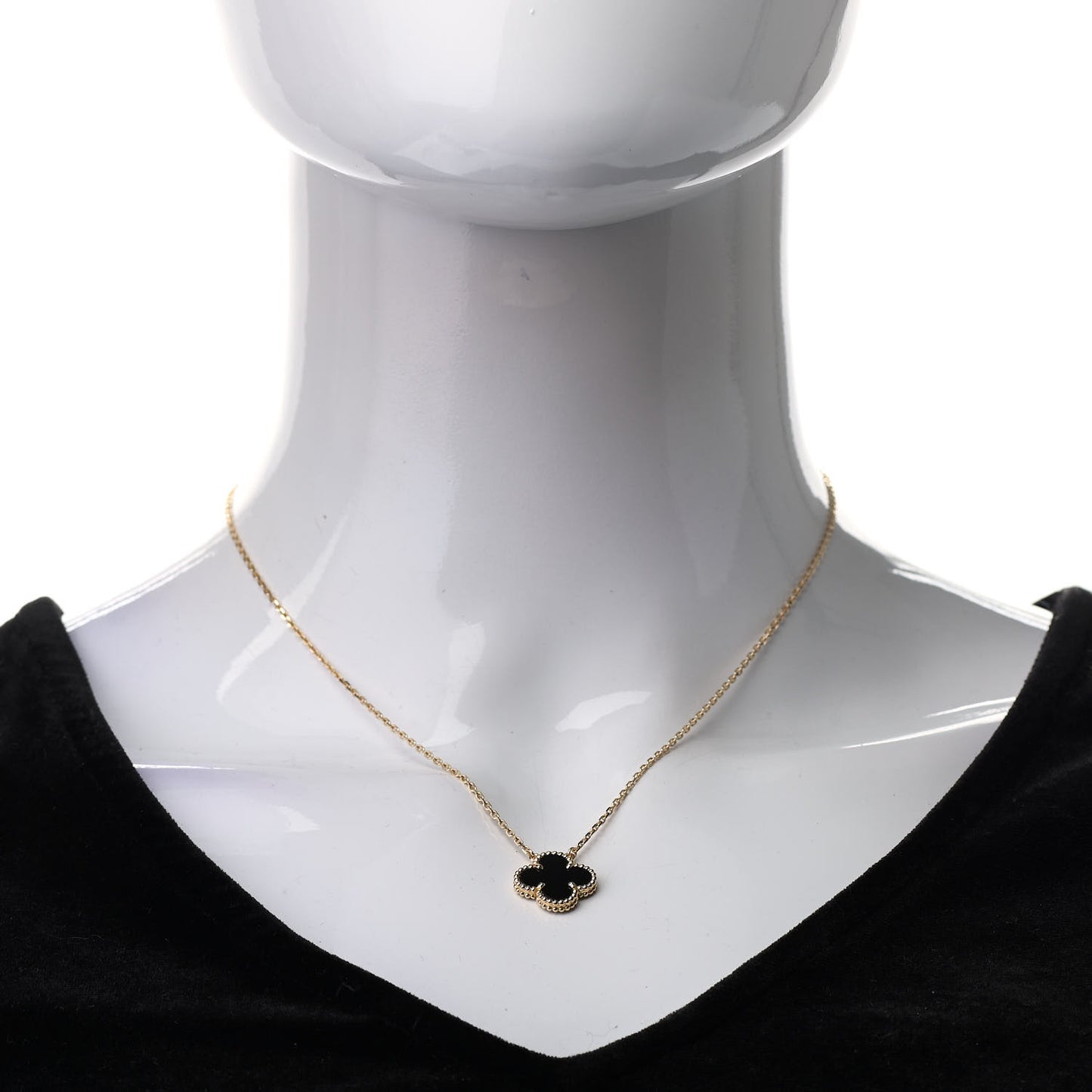 18K Yellow Gold Black Onyx Vintage Alhambra Pendant Necklace