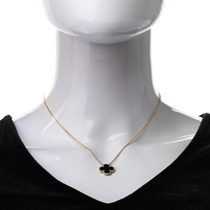 Van Cleef & Arpels 18K Yellow Gold Black Onyx Vintage Alhambra Pendant Necklace 2 of 7