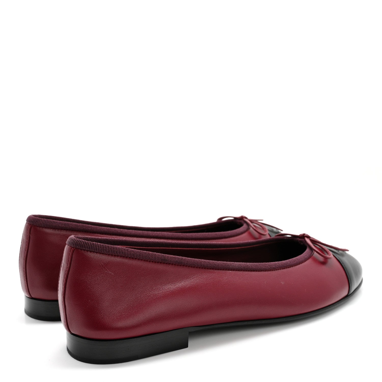 Chanel Lambskin Cap Toe CC Ballerina Flats 38.5 Burgundy Black 4 of 9