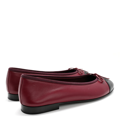 Chanel Lambskin Cap Toe CC Ballerina Flats 38.5 Burgundy Black 4 of 9