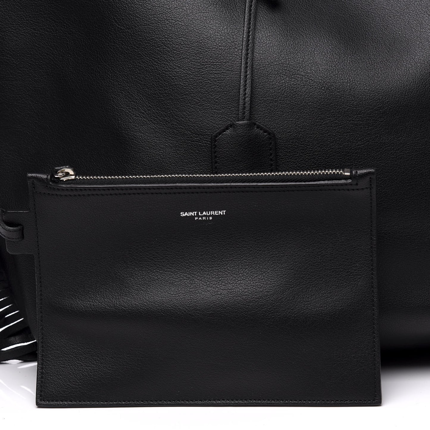 Calfskin Large Fringe Shopping Tote Black