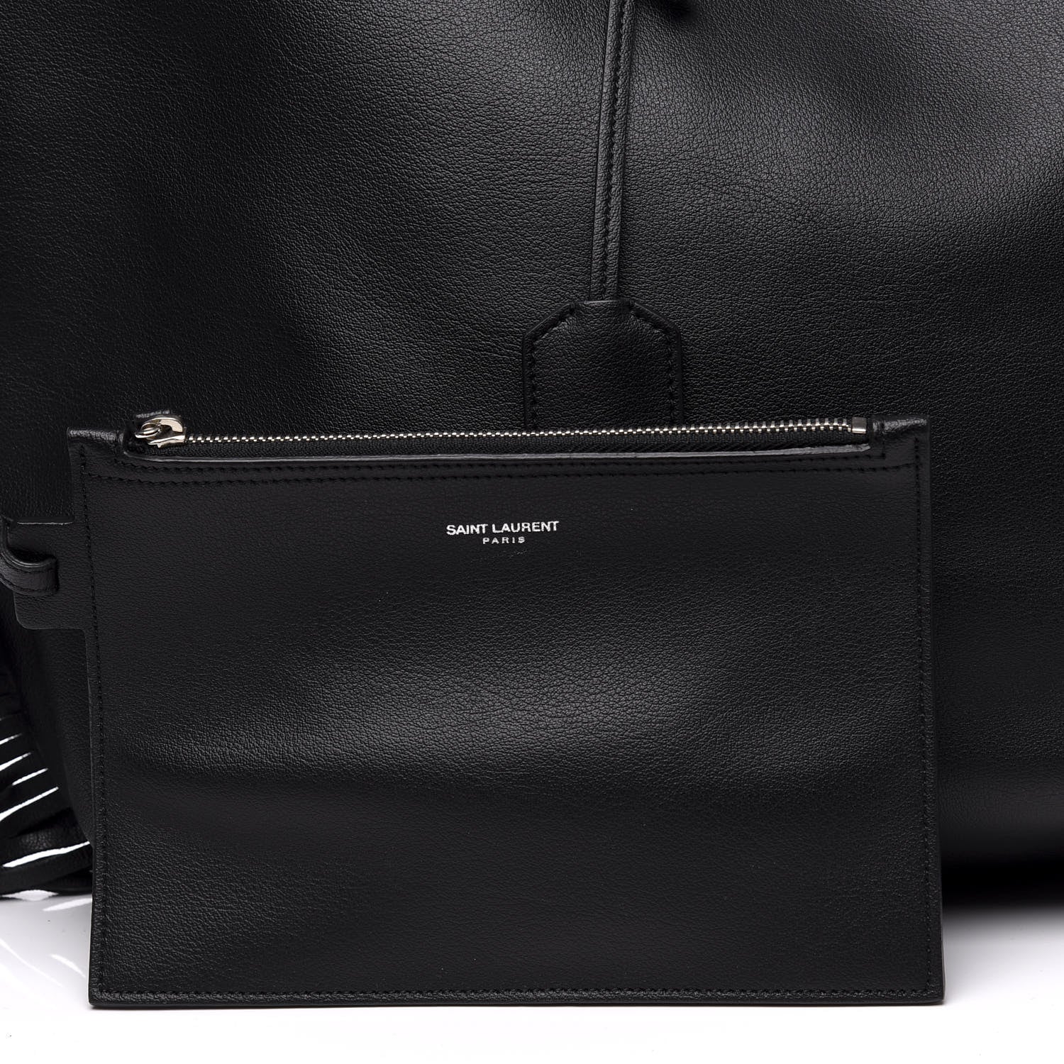 Saint Laurent Calfskin Large Fringe Shopping Tote Black 9 of 15