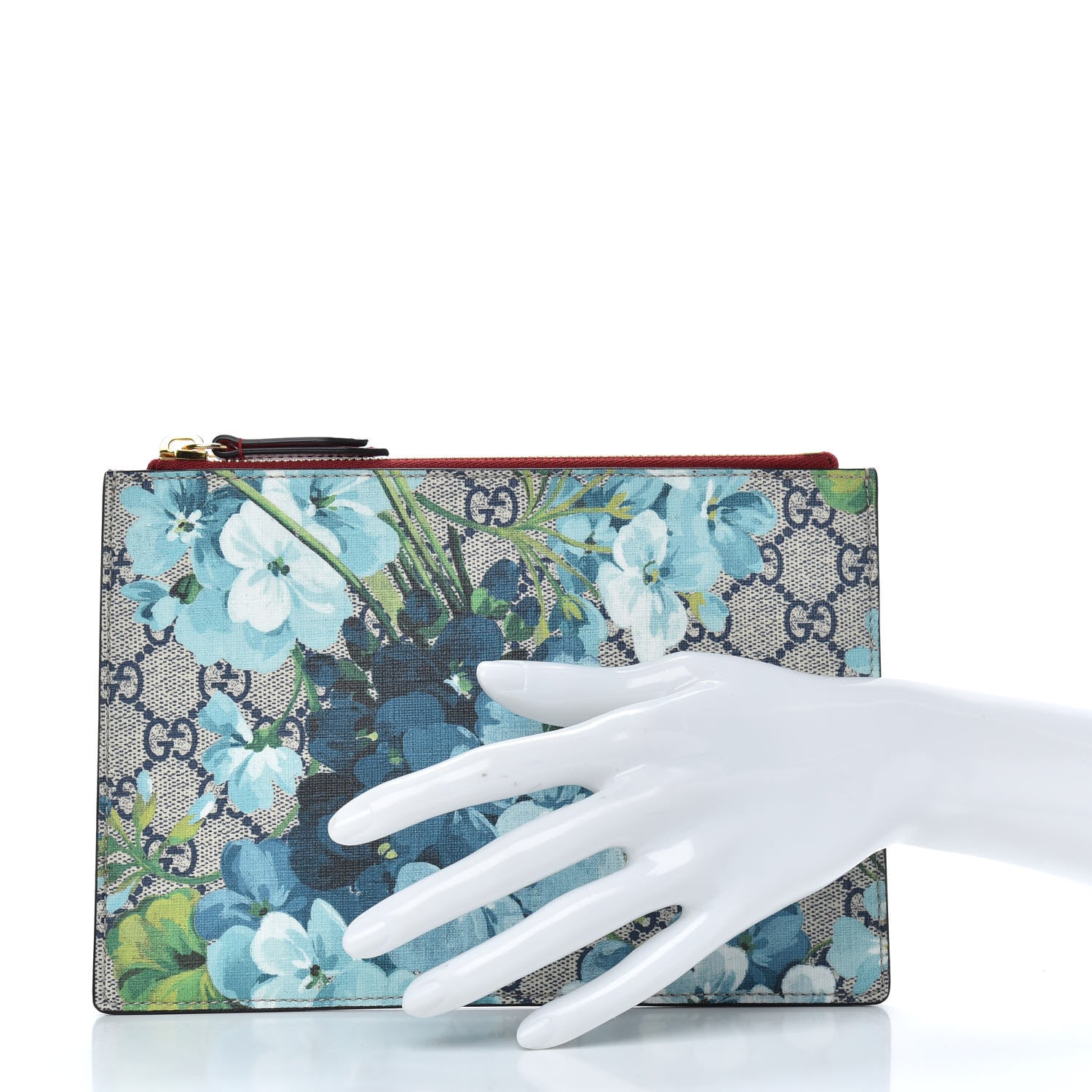 Gucci GG Supreme Monogram Blooms Small Zip Pouch Beige Blue Hibiscus Red 2 of 6