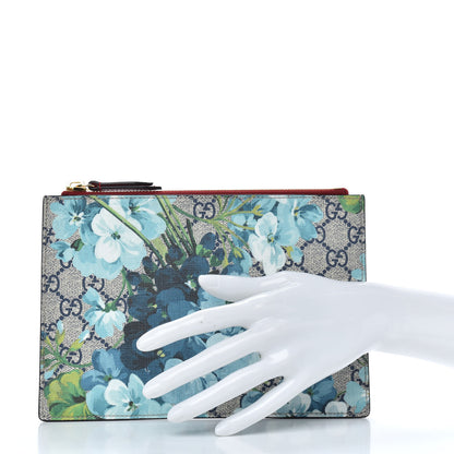 Gucci GG Supreme Monogram Blooms Small Zip Pouch Beige Blue Hibiscus Red 2 of 6