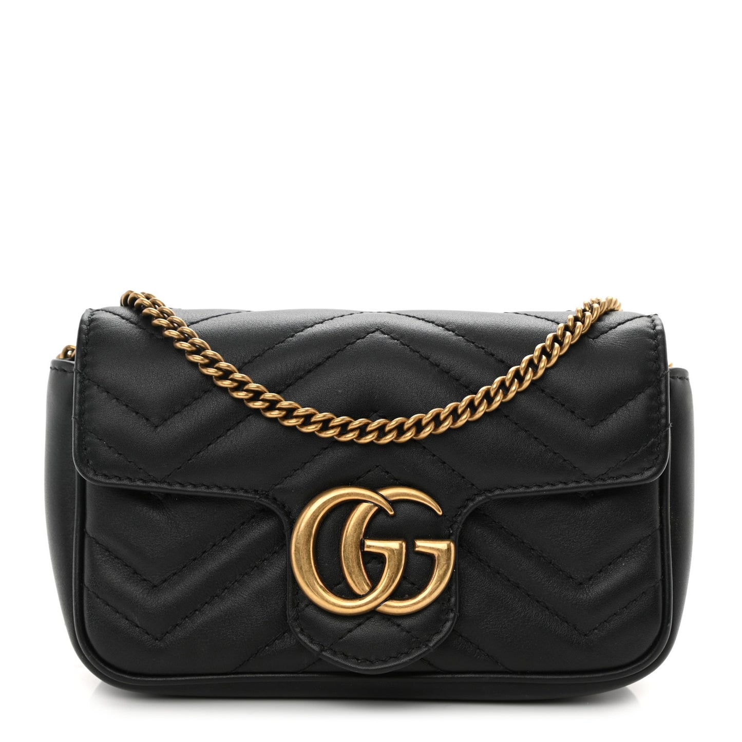 Calfskin Matelasse Super Mini GG Marmont Shoulder Bag Black