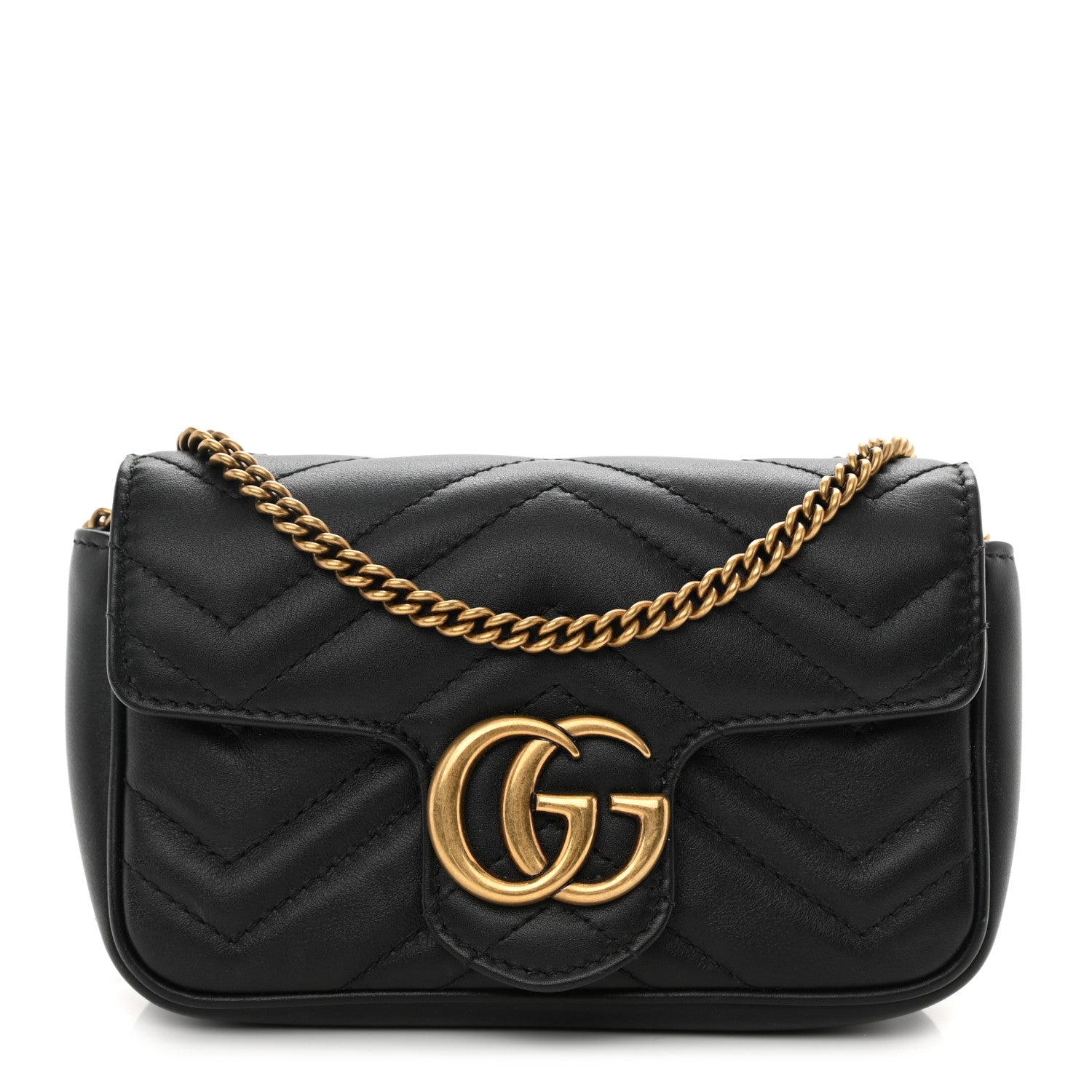 Gucci Calfskin Matelasse Super Mini GG Marmont Shoulder Bag Black 1 of 9