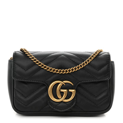 Gucci Calfskin Matelasse Super Mini GG Marmont Shoulder Bag Black 1 of 9