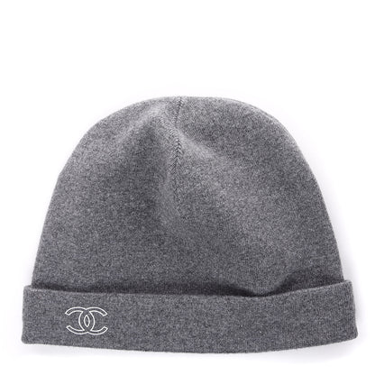 Chanel Cashmere Blend CC Beanie Hat Grey 1 of 5