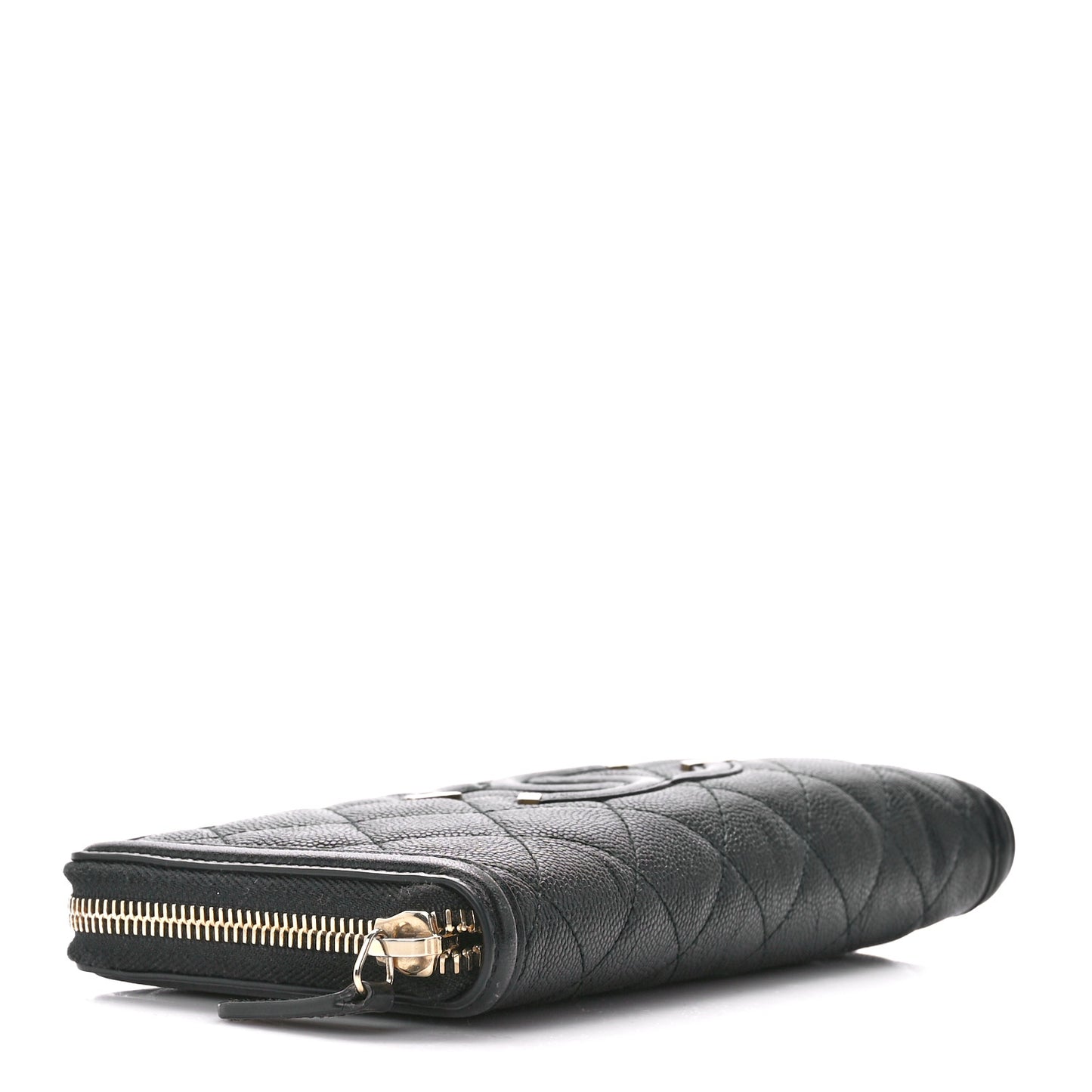 Caviar Quilted Filigree Zip Around Wallet Black