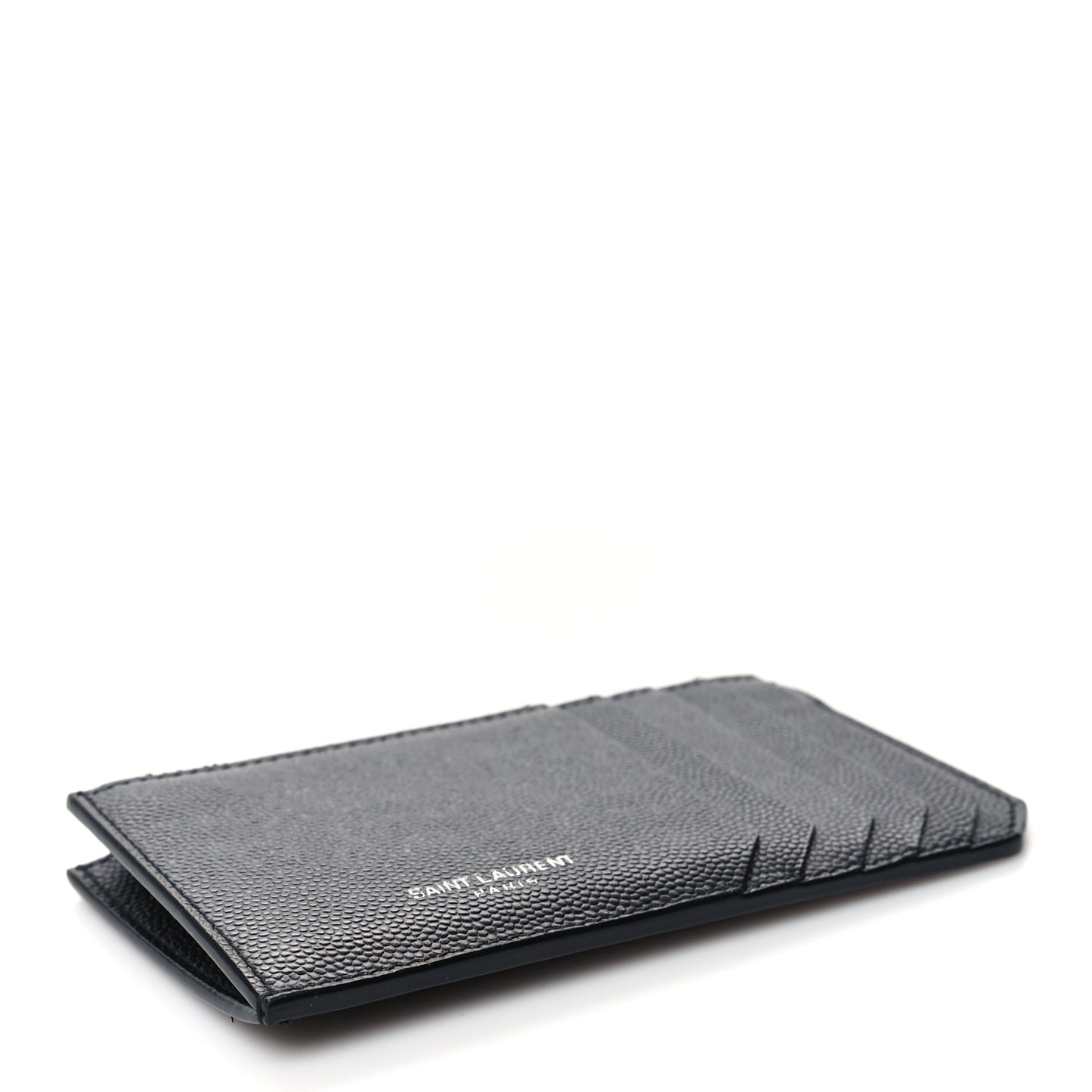 Grained Calfskin 5 Fragments Zip Pouch Card Holder Black