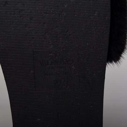 Valentino Garavani Mink Fur Rockstud Slide Sandals 39 Black 9 of 10
