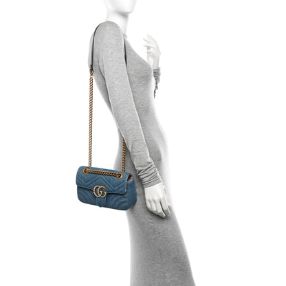 Gucci Denim Matelasse Mini Pearly GG Marmont Shoulder Bag Blue 2 of 10