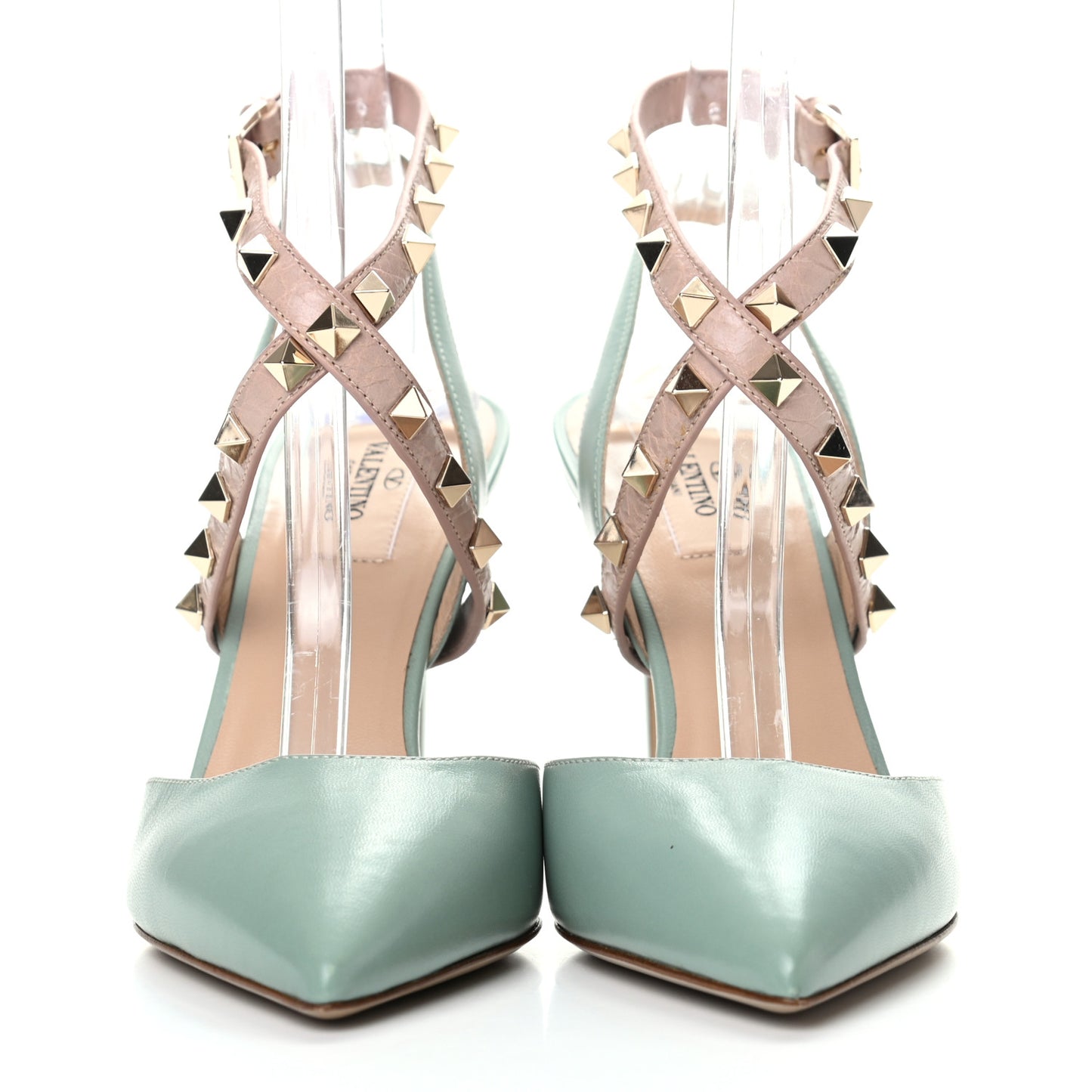 Nappa Rockstud Cross Strap Slingback 90mm Pumps 37 Morning Dew Poudre