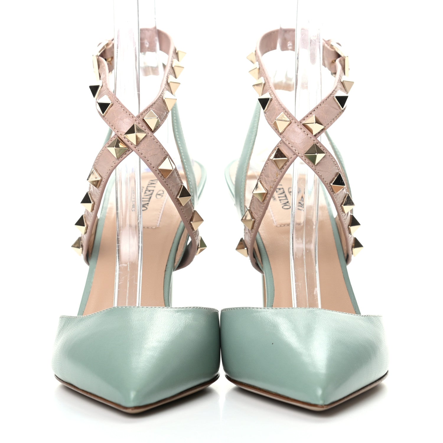 Valentino Garavani Nappa Rockstud Cross Strap Slingback 90mm Pumps 37 Morning Dew Poudre 2 of 11