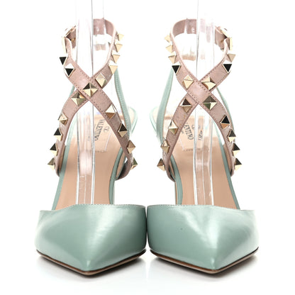 Valentino Garavani Nappa Rockstud Cross Strap Slingback 90mm Pumps 37 Morning Dew Poudre 2 of 11