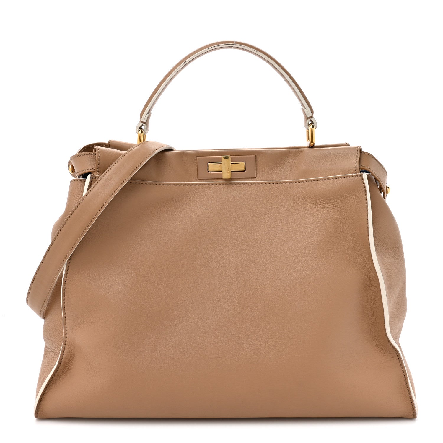 Fendi Vitello Seta Burro Large Peekaboo Iconic Satchel Cuoio Cobalto 1 of 19
