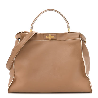 Fendi Vitello Seta Burro Large Peekaboo Iconic Satchel Cuoio Cobalto 1 of 19