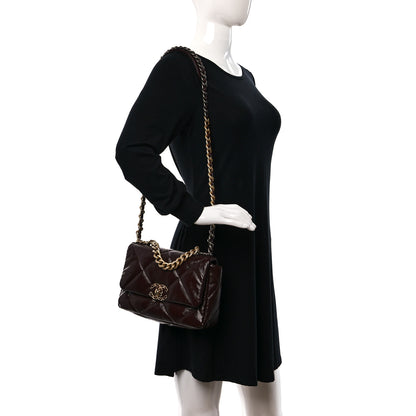 Chanel Shiny Crumpled Calfskin Quilted Medium Chanel 19 Flap Burgundy 2 of 9