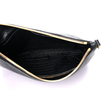Prada Vitello Daino Zippered Shoulder Bag Black 5 of 9