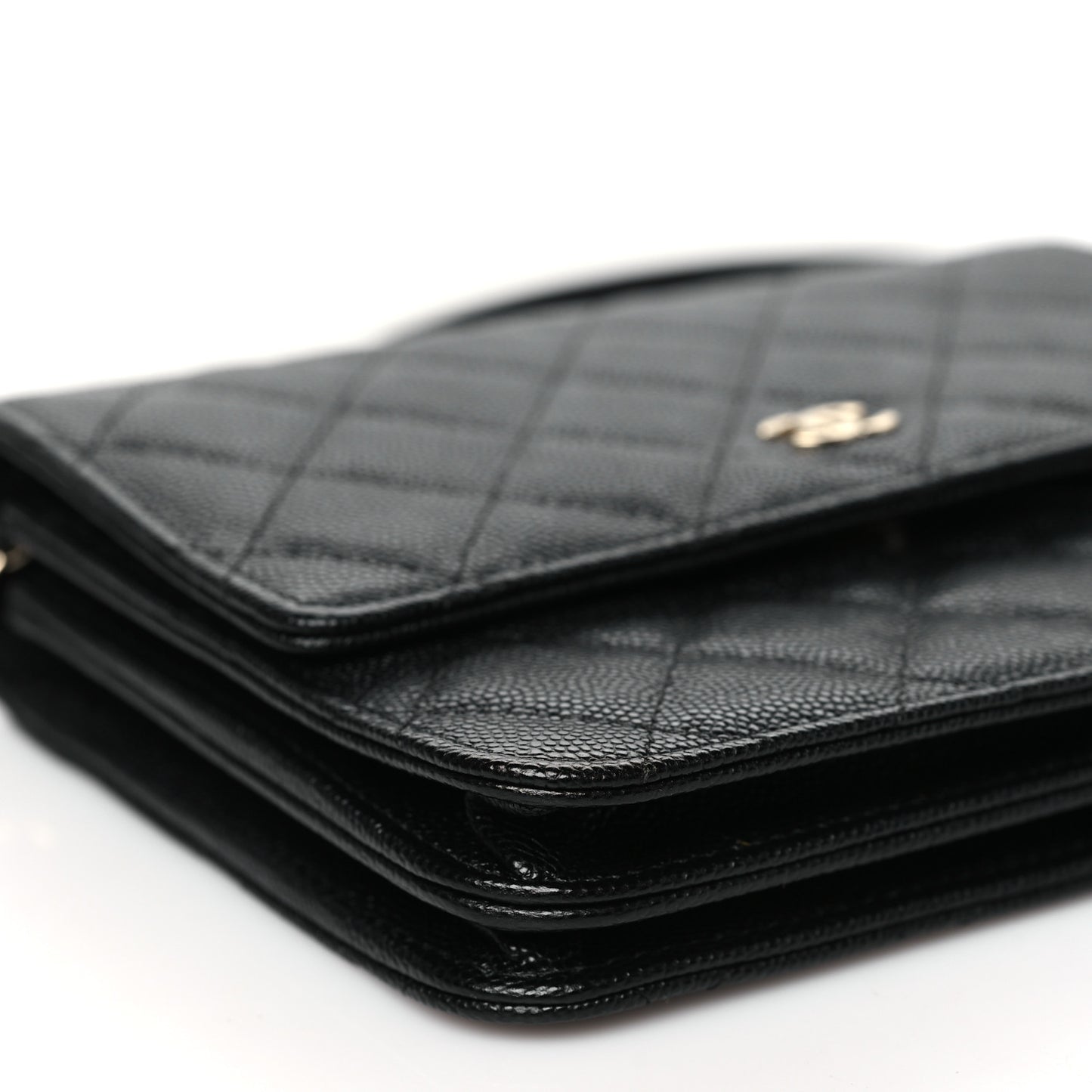 Caviar Quilted Square Wallet On Chain WOC Black