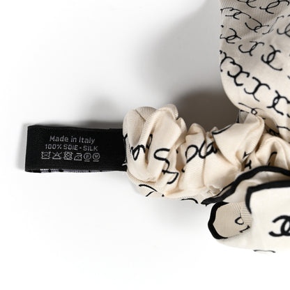 Chanel Silk Twill Square Scarf Hair Tie White Black 4 of 4