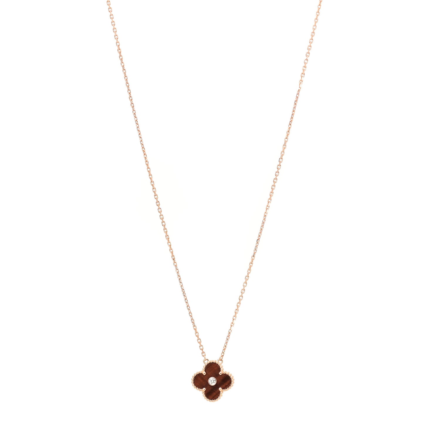 18K Rose Gold Diamond Bulls Eye Vintage Alhambra Pendant Necklace