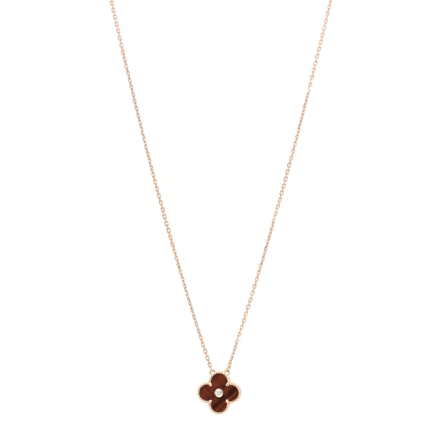 Van Cleef & Arpels 18K Rose Gold Diamond Bulls Eye Vintage Alhambra Pendant Necklace 1 of 6
