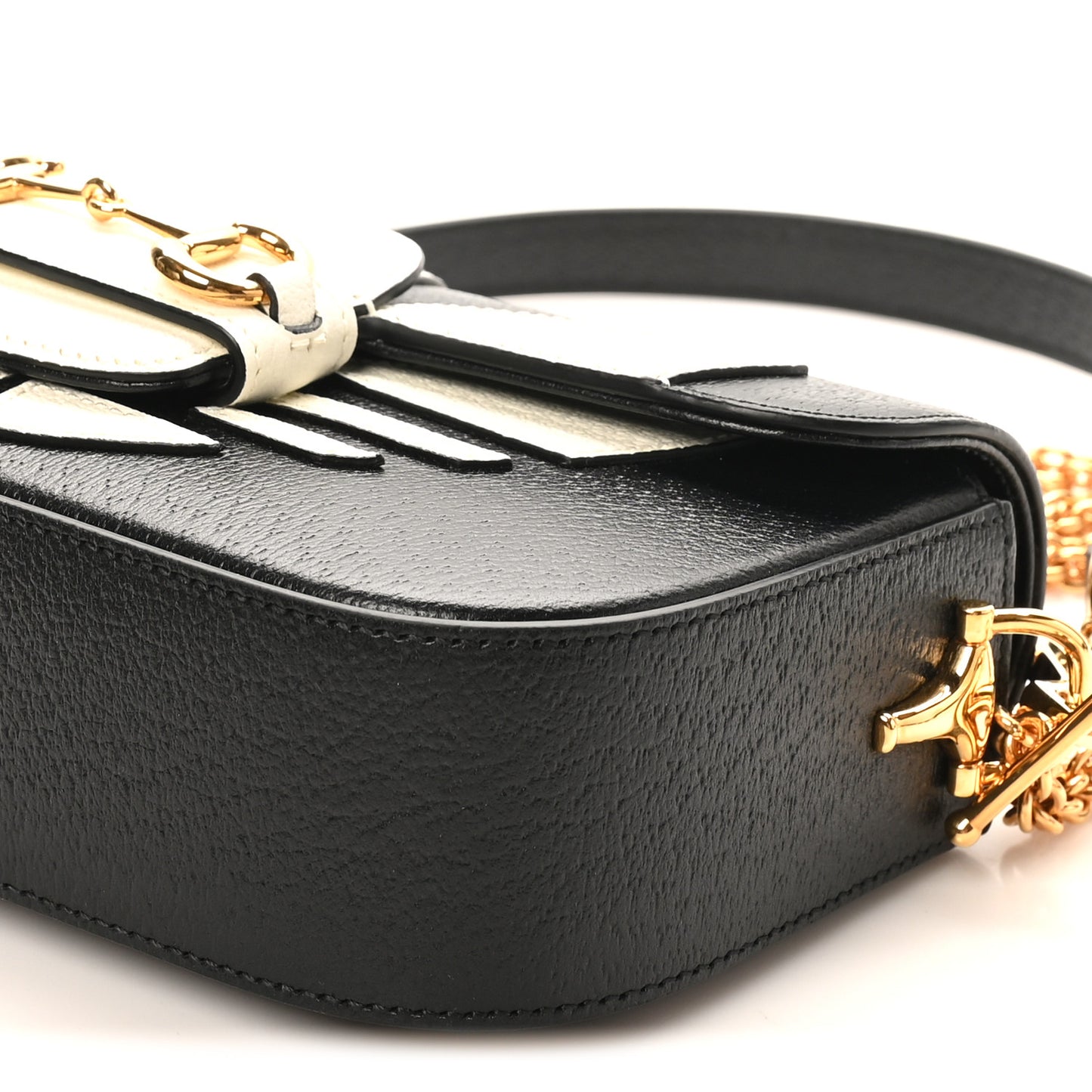 X ADIDAS Textured Dollar Calfskin Web Small Trefoil Horsebit 1955 Shoulder Bag Black Off White