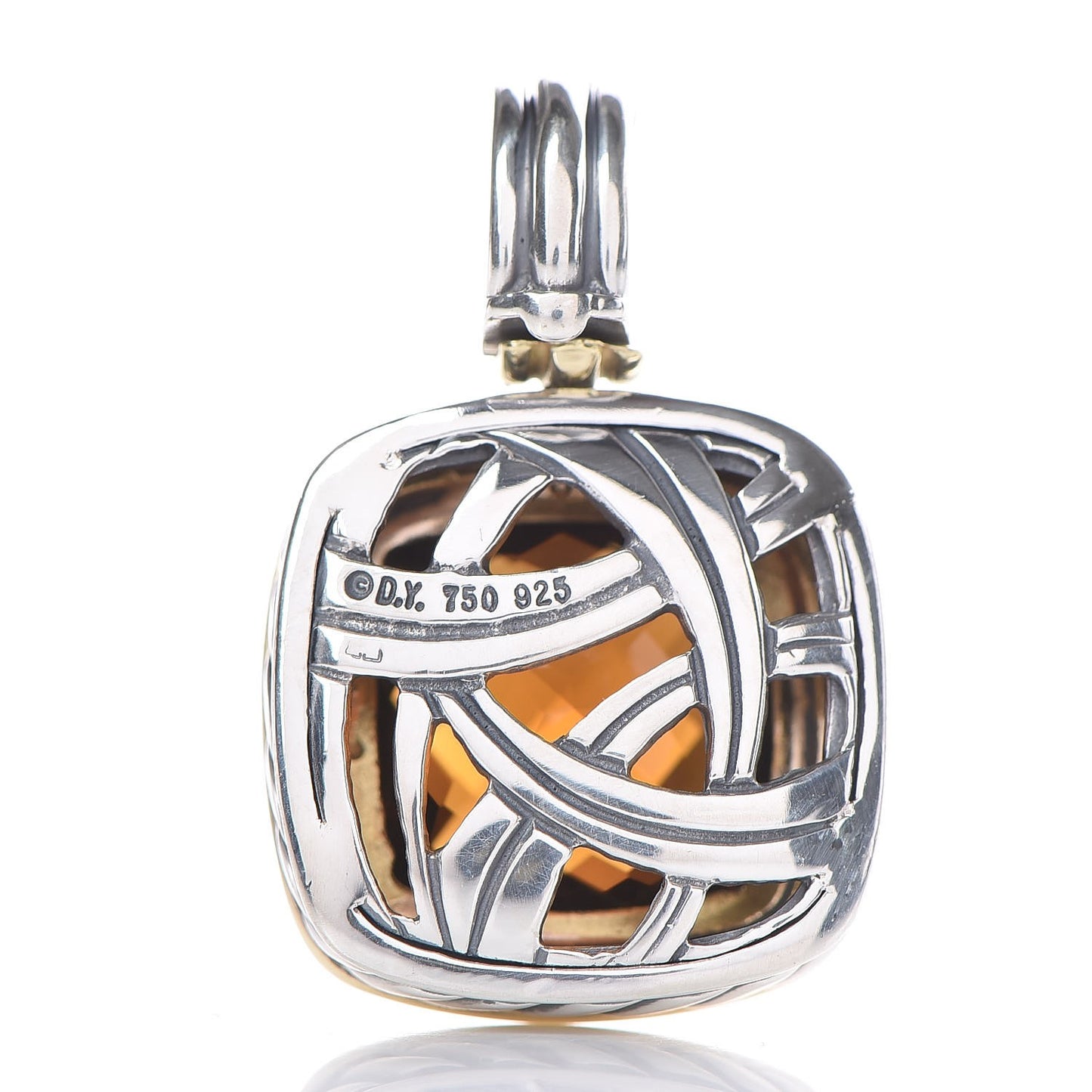 Sterling Silver 18K Yellow Gold Smoky Quartz 16mm Albion Enhancer Pendant