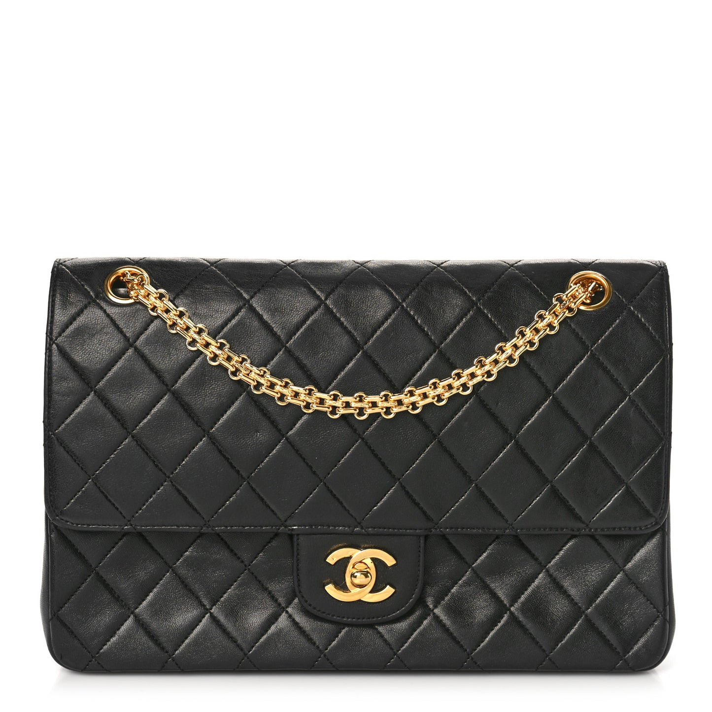Lambskin Quilted Medium Double Flap Bijoux Chain Black