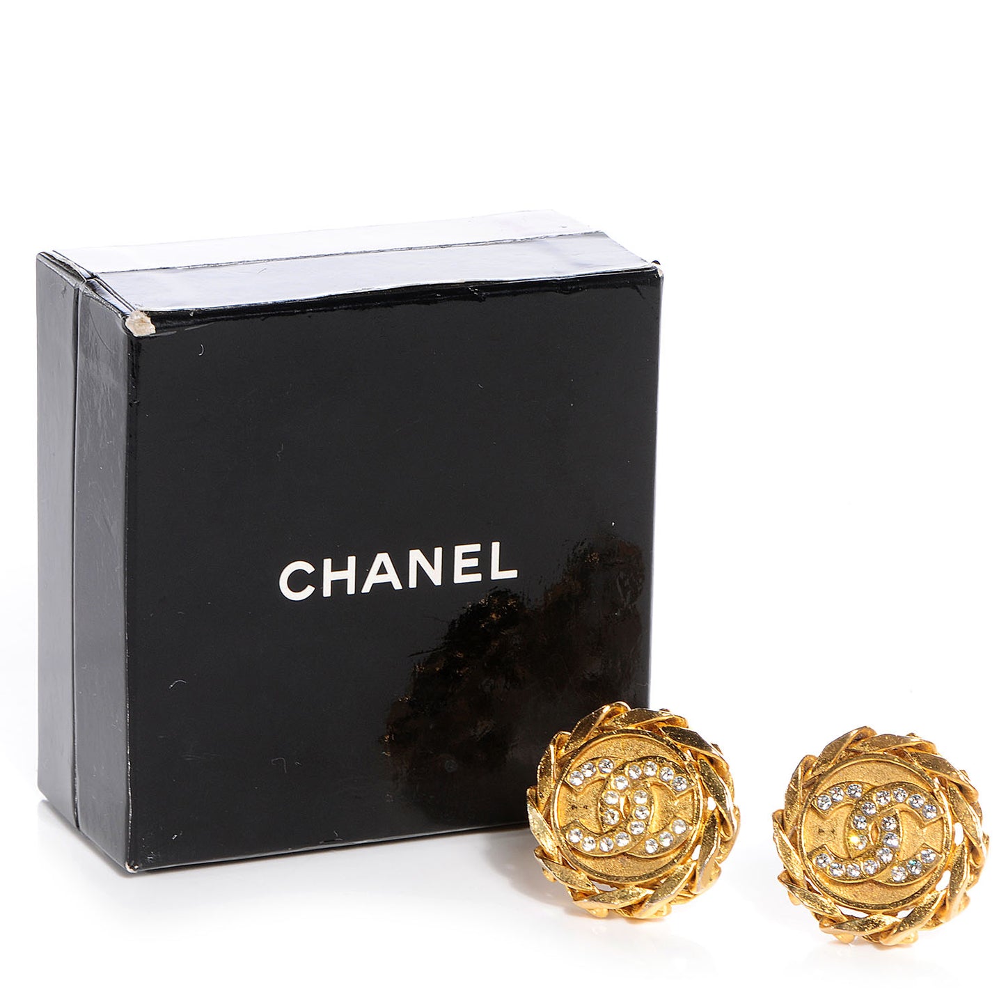 Crystal CC Clip On Earrings Gold