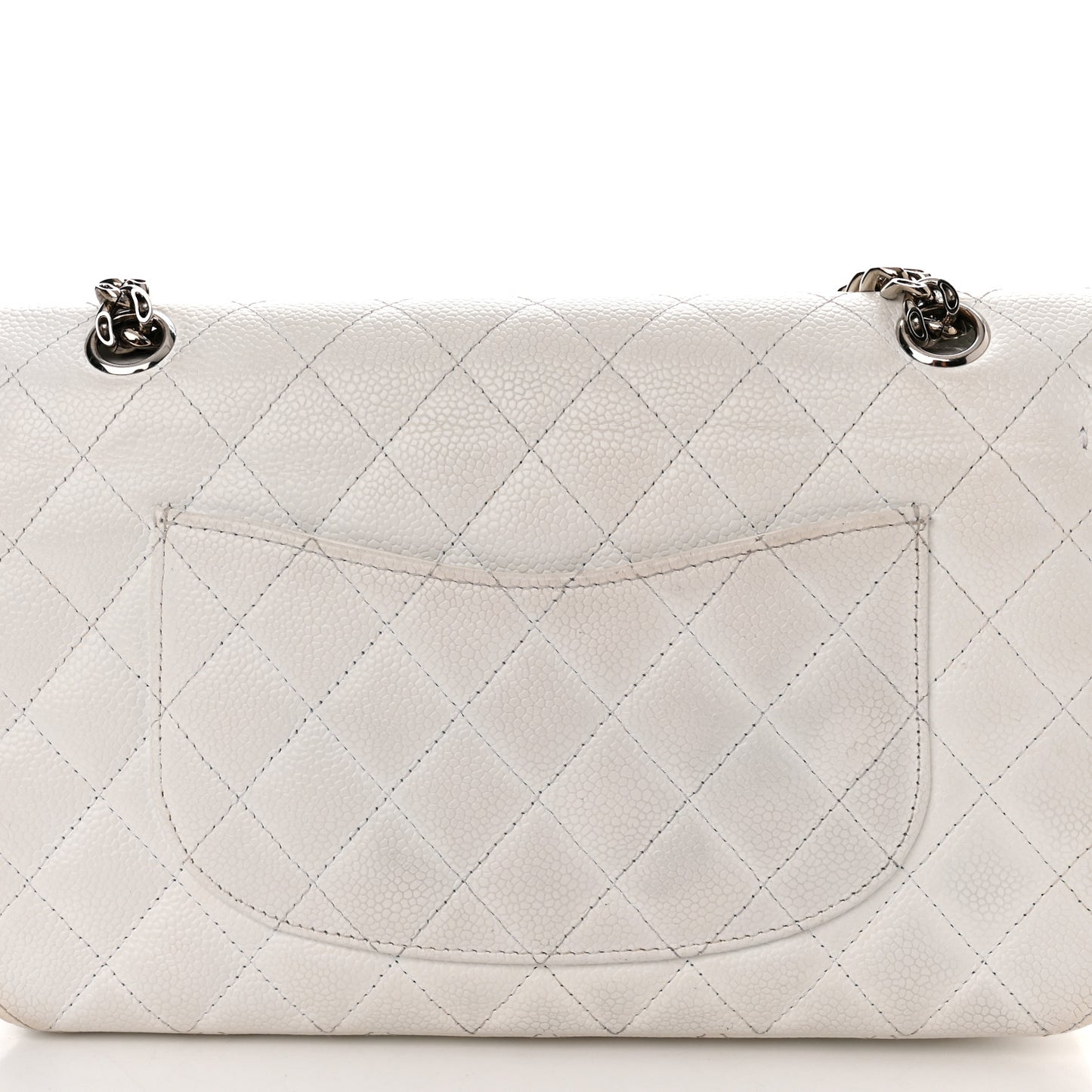 Caviar Quilted Medium Double Flap Bijoux Chain White