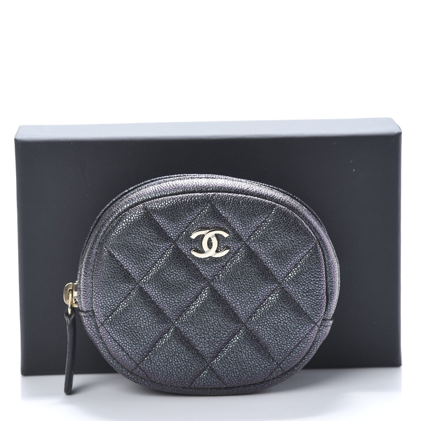Iridescent Caviar Quilted Zip Around Classic Coin Purse Black