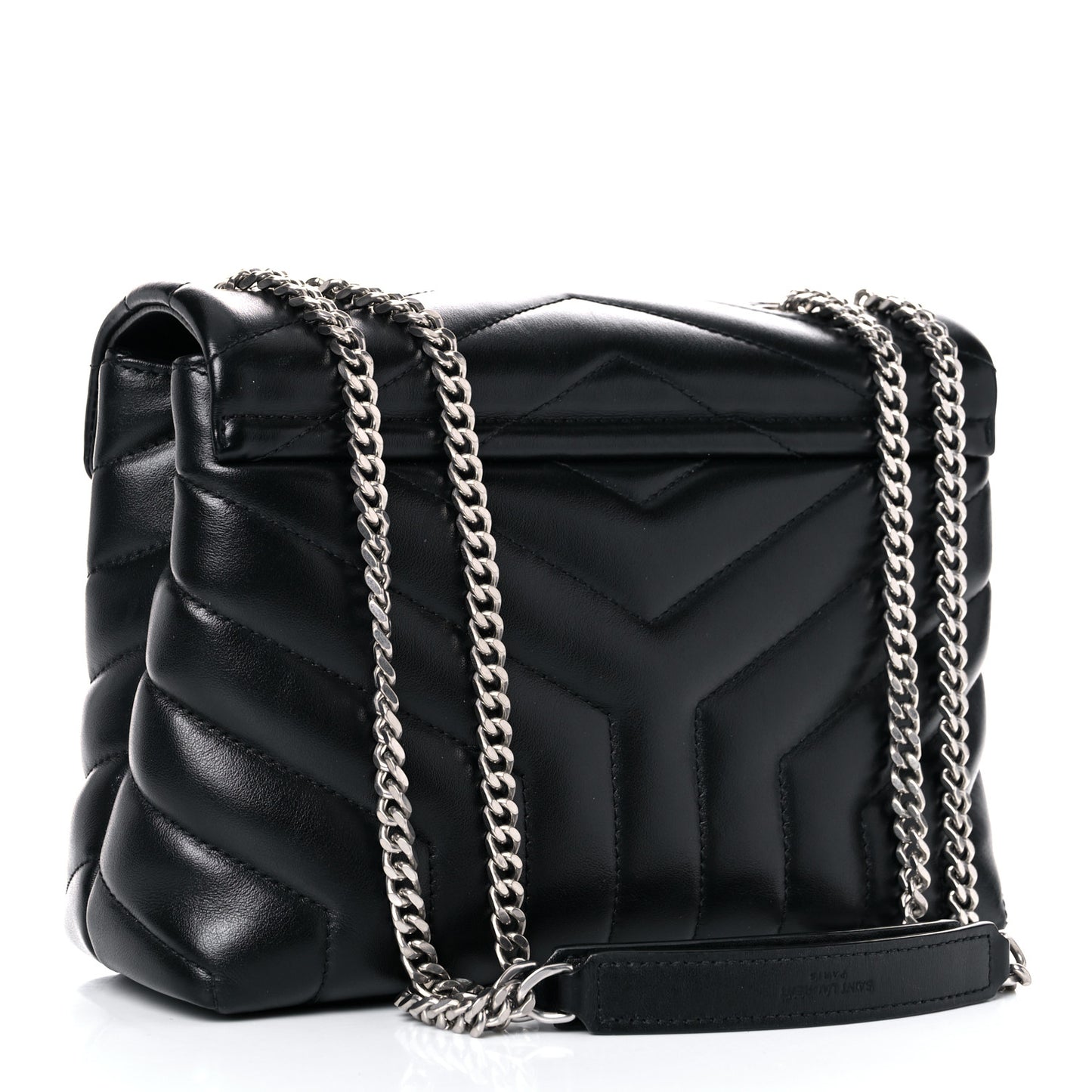 Calfskin Y Quilted Monogram Small Loulou Chain Satchel Black