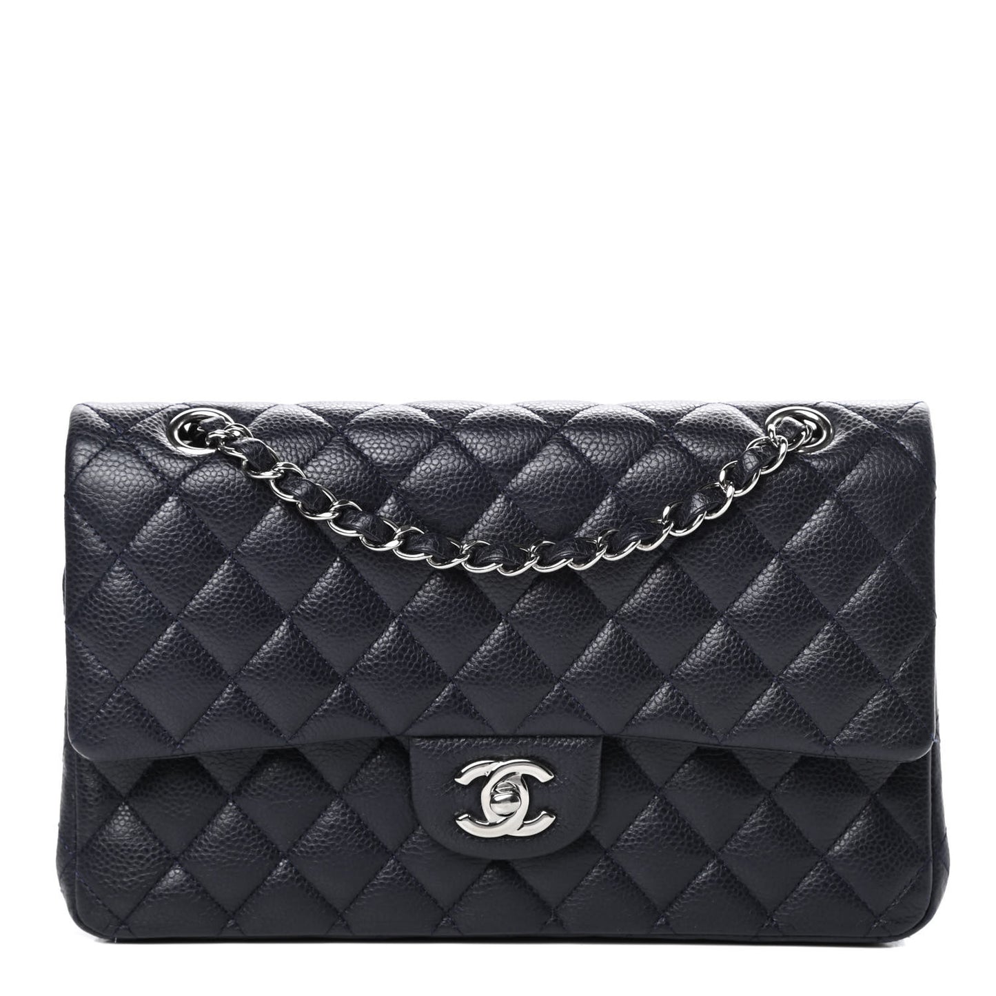 Lambskin Quilted Medium Double Flap Navy